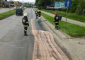 Nowy Sącz, ul. Prażmowskiego - rozlana substancja ropopochodna na drodze