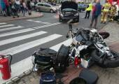 Grybów, ul. Rynek- zderzenie samochodu i motocykla
